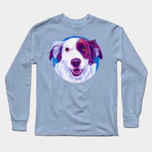 Colorful Red and White Border Collie Dog Long Sleeve T-Shirt